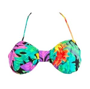 Vintage 80's Tropical Bikini Top 100% Cotton Neon Costume Cruise Vacation Size 9
